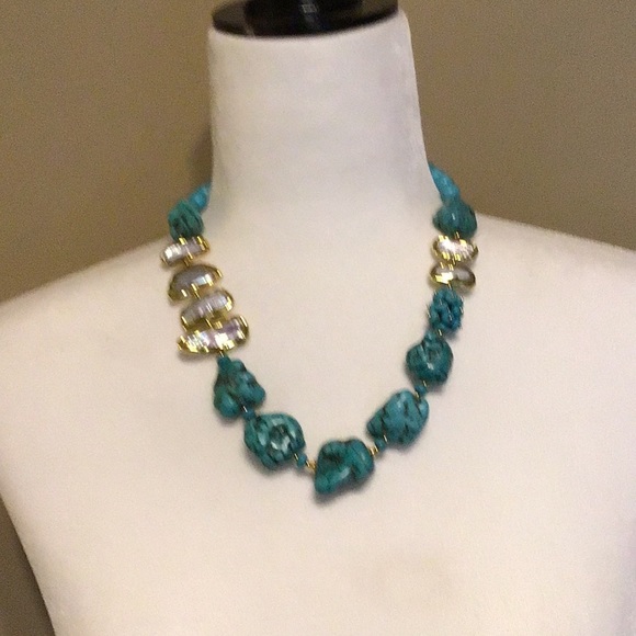 TURQUOISES AND NATURAL PEARL NECKLACE! - Picture 2 of 5